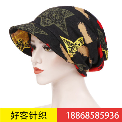 New spring and Autumn oversize hat brim large brim fabric horsetail cap double layer warm scarf hat