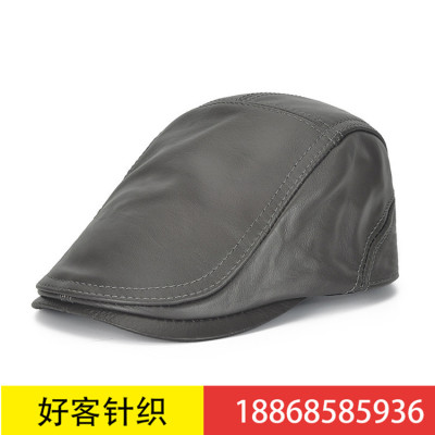 Man autumn and winter warm top layer of coattail adjustable cap outdoor leisure Beret middle-aged and elderly simple cap