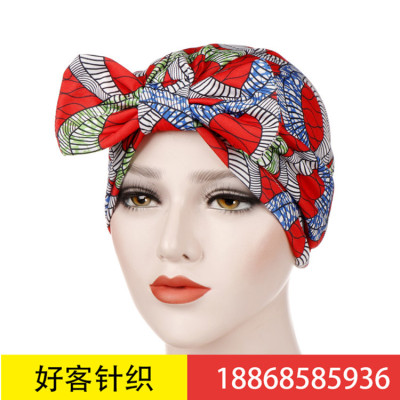 Aliexpress's new print detachable movable bow cashew flower Muslim baotou hat Indian turban hat