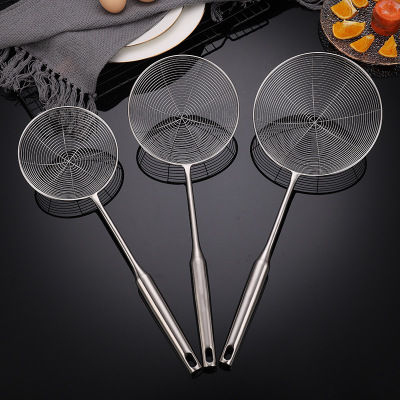 Stainless Steel Kitchen Household Large Line Leakage Frying Anti-Scald Hollow Handle Scoop up Dumplings Funnel Hot Pot Skimmer Colander
