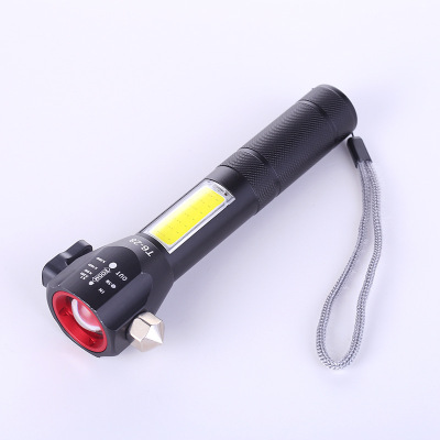 Creative hot style flashlight multi-function rechargeable aluminum alloy safety hammer portable flashlight gift flashlight wholesale