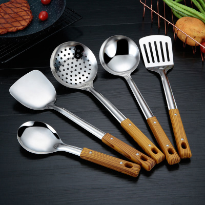 Spatula Spatula Soup Spoon and Strainer Meal Spoon Kitchen Stainless Steel Household Thickened Kitchenware Supplies Set Anti-Scald Spatula