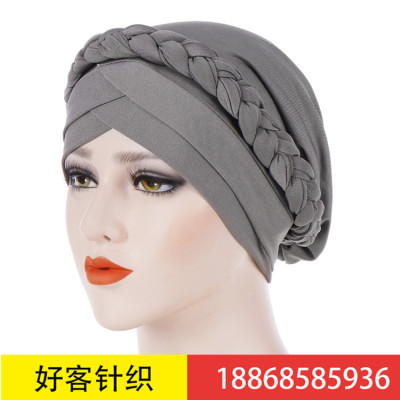 Amazon Muslim new monochrome pigtail Bun hat milk silk Indian bun hat in stock