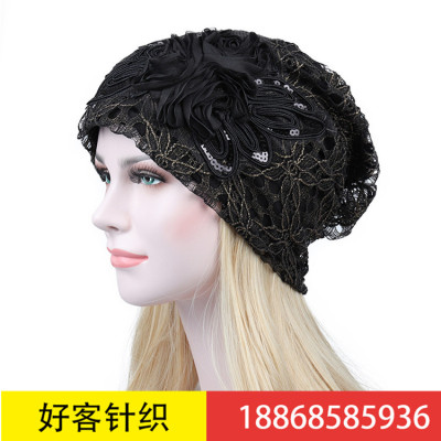 Cover head cap lady hollow-out lace cap lady thin summer breathable flowers crescent chemotherapy cap wholesale trade