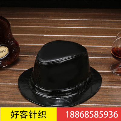 Leather top layer cow leather top hat for men middle and old age spring and autumn Winter British gentleman jazz hat