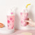 A Korean cartoon cotton candy ice cream ice cup pink cherry cherry straw cup double cold cup in stock