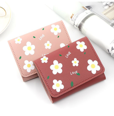 Fashion New Korean Style Women's Small Three Fold Short Wallet Flower Coin Purse Casual Bank Card Clutch Wallet