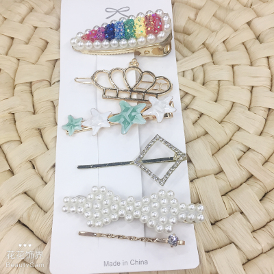 Pearl clip web celebrity side clip girl clip one word clip bangs clip Korean ins hair top clip tiara