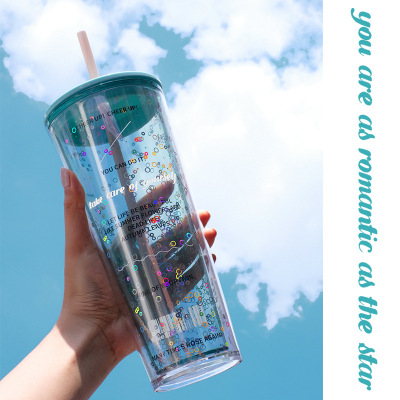 A Cup Large Capacity Cup with Straw Internet Celebrity Drink Cup Cute Children Cup Customized Gift Cup