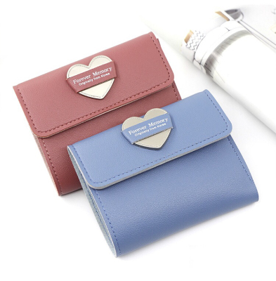New Korean Style Casual Women's Small Three Fold Short Wallet Love Leisure Change Bank Card Clutch Wallet