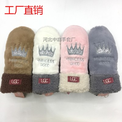 Factory direct sale of new women's gloves fashionable with velvet and thick gloves for students