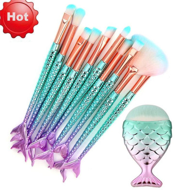 New Mermaid 11PCS Makeup Brushes Foundation Eyeshadow Contour Mermaid Make up Brushes