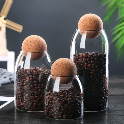 New high borosilicate glass storage canister Tea canister sealed cork glass canister Coffee bean and fruit storage canister