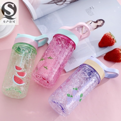 Z37-19B50 Summer Hot Plastic Pc Drop-Resistant Double Layer Gel Fruit Children's Straw Cup Frozen Gel Bottle