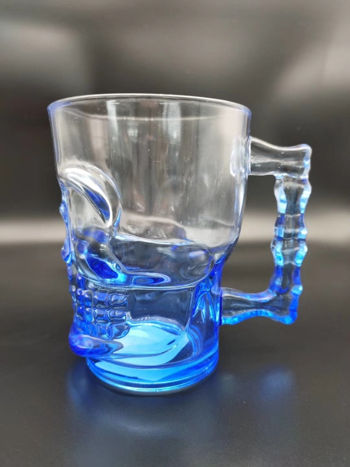 彩色骷髅啤酒杯500毫升骷髅把杯