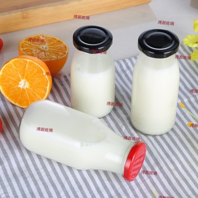 Glass milk yogurt bottle Jasmine Tea Refrigerator homemade cold tea cup iron cover milk cup