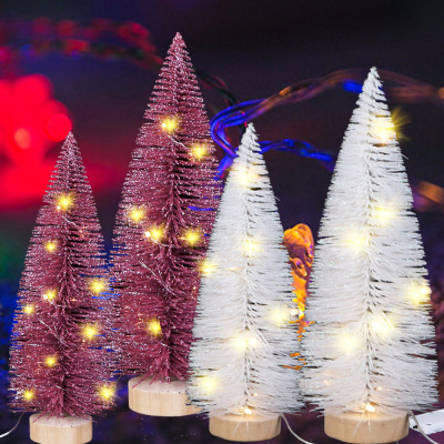 Christmas decorations Christmas table decoration rose red and white sideband LED lights pine needles powder mini Christmas tree