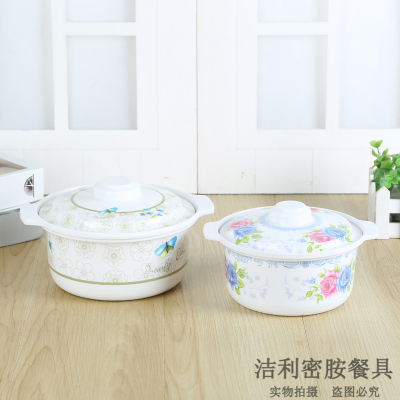Melamine Material for Home Kitchen Double Ears with Lid Colorful Printing Small Soup Bowl Durable and Easy to Clean