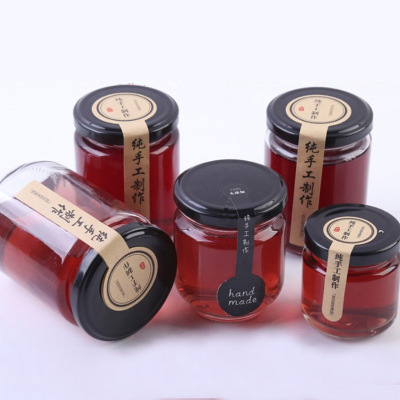 Customized round 240ML350 glass bottle transparent honey jar sealed jar with lid pickles jar jam jar