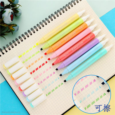 Hku860 erasable fluorescent marker pen oval long rod double head candy color 8 color erasable fluorescent marker set