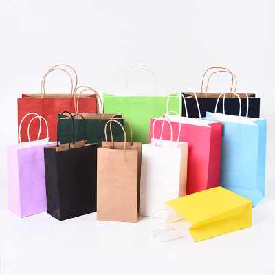 Candy Color Kraft Paper Portable Paper Bag Customized Shopping Fashion White Cardboard Handbag Customized Printing Logo
