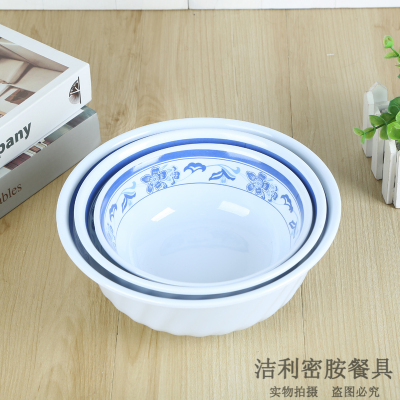 Blue and White Two-Color Melamine Soup Bowl Design Simple Specifications Diverse Jie Li Melamine Tableware Honor Produced