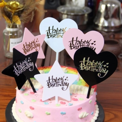 New Hot Sale Bachelor Party Birthday Party Birthday Cake Decoration Stars Heart round Bronzing Cake Inserting Card