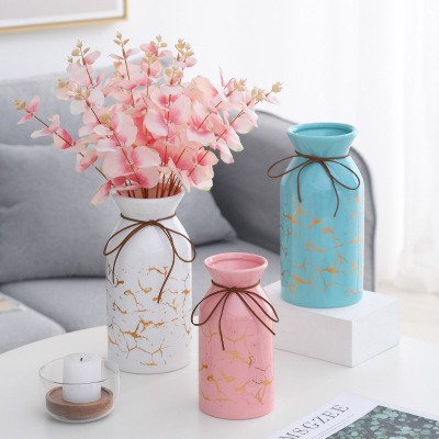 Modern Simple Light Luxury Nordic Fashion Style Ceramic Vase Home Ornament Marbling Gold, Small Size