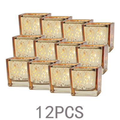 Manufacturers direct European gold plating spots square cup glass candlestick INS home decoration decoration 12 pieces set