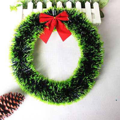 Christmas decorations in hotel shop Windows with green/white bow madder garlands