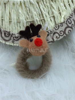 Christmas hair Lovely wool felt moose snowman hair rope fluffy hair ring imitation rabbit hair rope