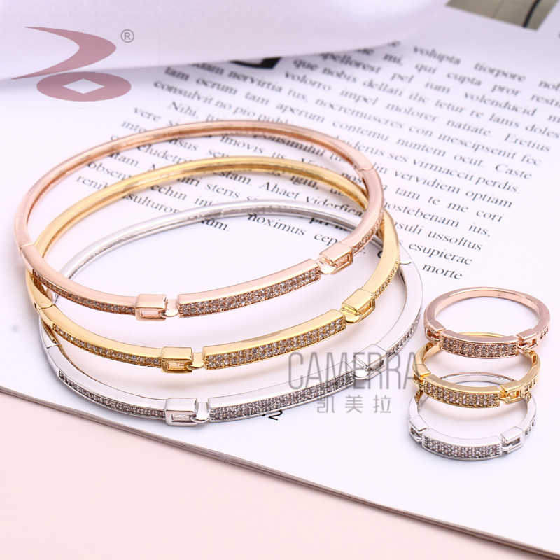 高级感形双边对称手镯戒指套装 微镶锆石女神范小众个性气质手环