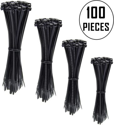 Terminal zipper 12-inch 50 LBS. Black uv nylon tie strap for 100 pieces