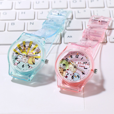 Popular Corner Biological Watch Transparent Simple Cartoon Children Watch Primary School Student Gift Watch Best-Seller on Douyin