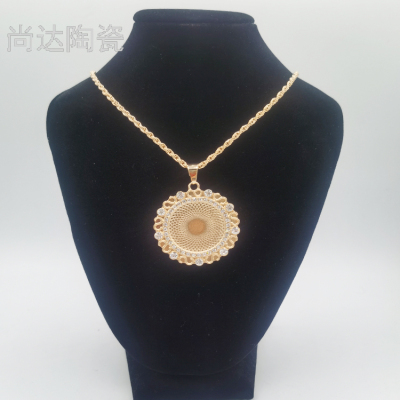Heat transfer printing large round crystal necklace can be customized logo