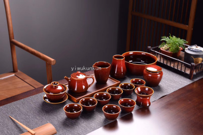 New high - grade kongfu tea set 18pcs redcolor goldencolor