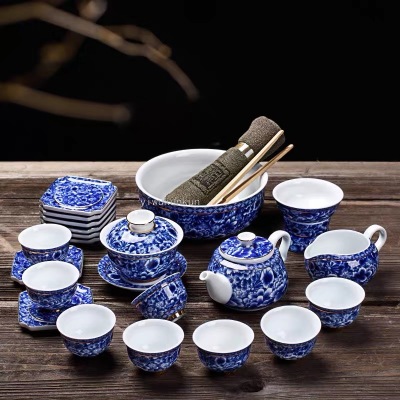 24pcs blue and white tea set with filter set group