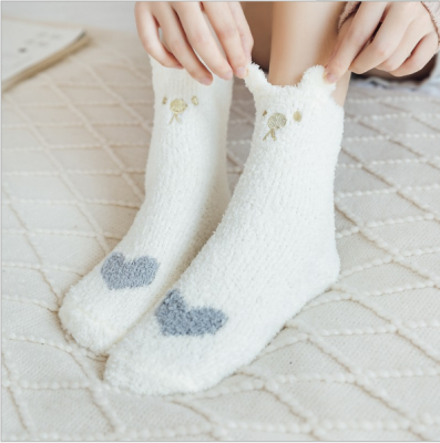 Winter thick coral velvet cute cat claws raised ears love floor socks day with velvet warm sleep socks female