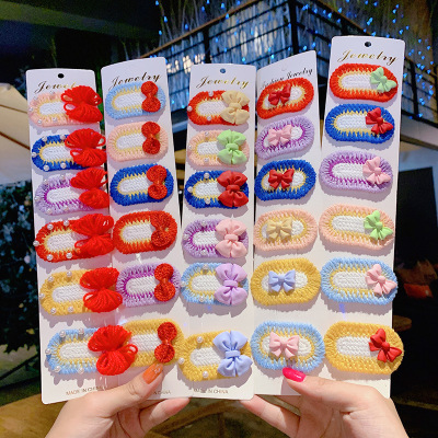 Snowyprincess Series Set Barrettes Edge Clamp Girls Internet Influencer Yarn Knitted Card Bow Clip Women Headdress
