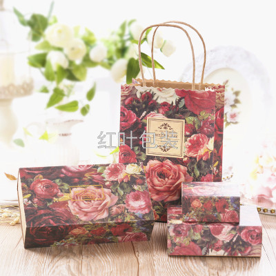 Wholesale Custom European Retro Rose Pattern Candy Packaging Gift Box Kraft Paper Drawer Box