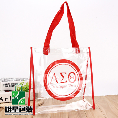 Transparent Handbag Factory Customized PVC Sewing Fork Gift Bag Red Ribbon Handle Shopping Bag