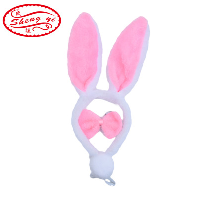 Game Props Plush Rabbit Headband Three-Piece Children's Holiday Performance Props Headband with Ears Bow Tie