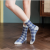 British style is versatile with blue striped plaid socks for women