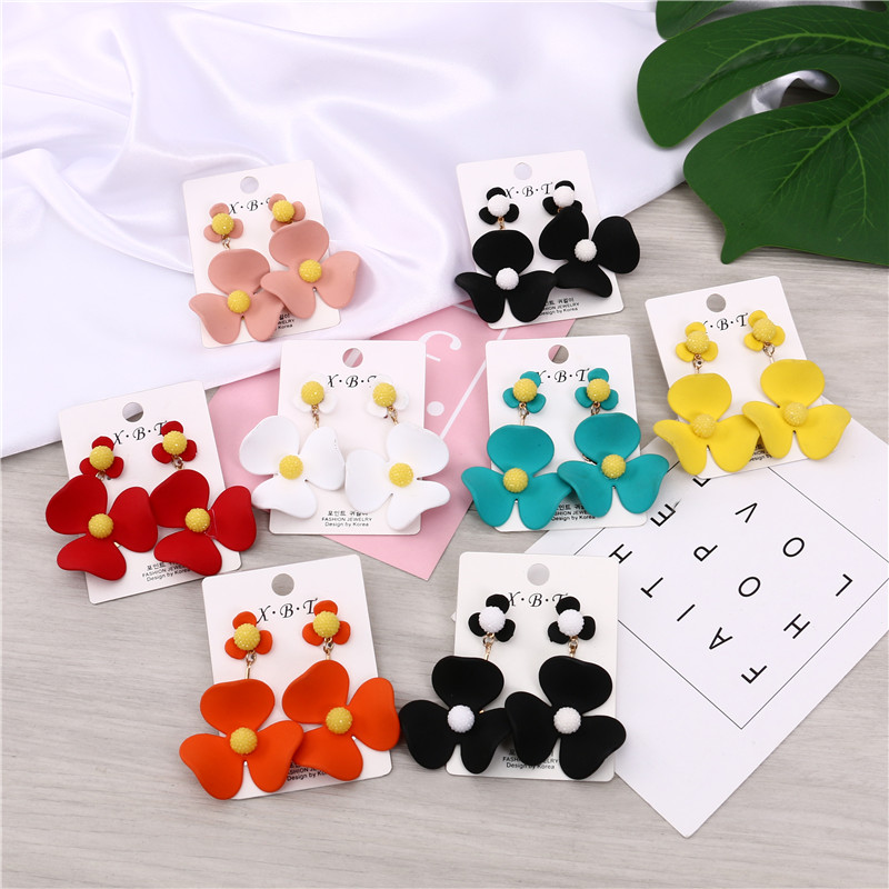 可爱糖果色花朵耳环女生三叶草幸运耳钉耳饰