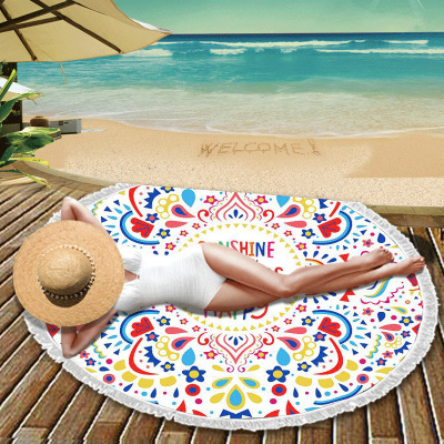 Factory Direct Sales European and American Active round Beach Towel Ultra-Fine Fiber Printing Beach Towel with Tassels Can Be Wholesale and Customized
