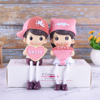 INS Style Creative Aesthetics Pink Sweet Love Love Qiu Bit Couple Resin Hanging Feet Doll Decorations