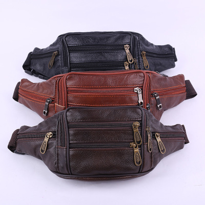 Business Men's Cash Bags Multi-Functional Checkout Belt Bag First Layer Cowhide Business Bag Running Sports Factory Wholesale