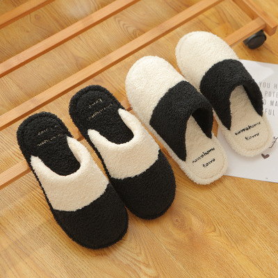 Winter new cotton tows contracted stripe to match color wool nap indoor and slippery warmth wear-resisting slipper female to stay at home couple