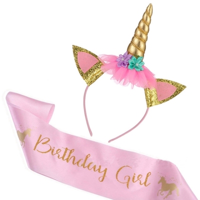 Unicorn Headband Shoulder Strap Head Buckle Headband Birthday Girl Unicorn Birthday Party Shoulder Strap Ceremonial Belt