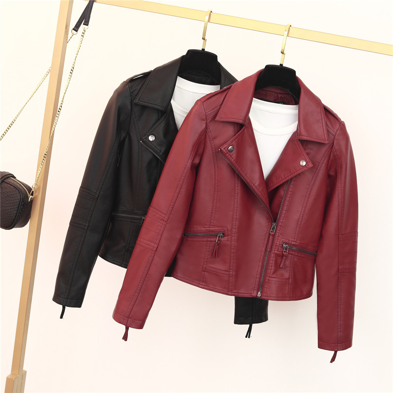 2020春秋装皮衣女短款修身翻领PU水洗皮女式机车夹克韩版小外套